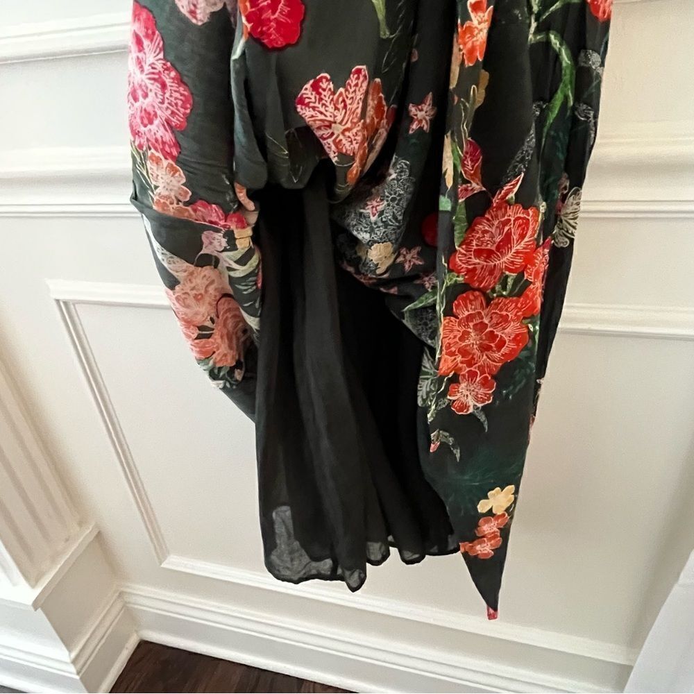 Walter Baker Wanita Rain Forest Green Floral Puff Sleeve Midi Dress Size XL NWT - Picture 7 of 12